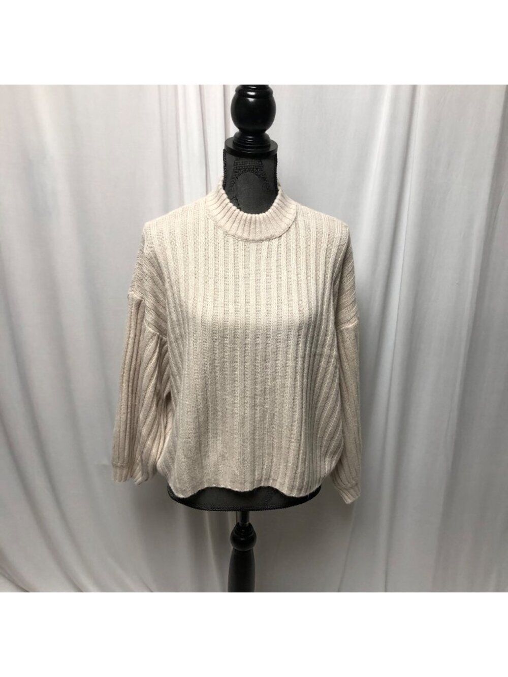 Princess Polly Sweater Womens Size Medium Large Cream Ribbed Knit Mock Neck